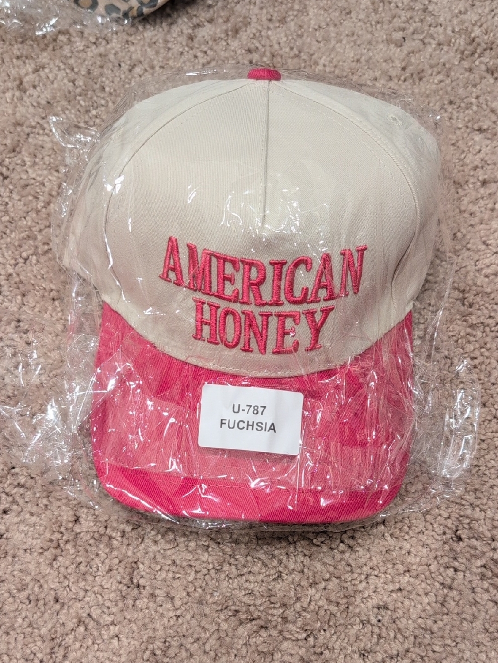 Zenana Outfitters American Honey Baseball Cap in Cream and Fuchsia